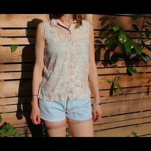 Muted floral button-up linen top
